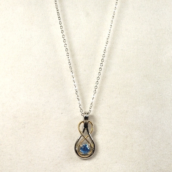 Double Infinity Shape Blue Crystal Stone Gold & Silver Tone Pendant and Chain - Picture 2 of 8